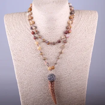 

Free Shipping Fashion Crazylace Agat Bohemian Jewelry Rosary Chain Ox Horn Pendant Necklace Natural Stone Halsband