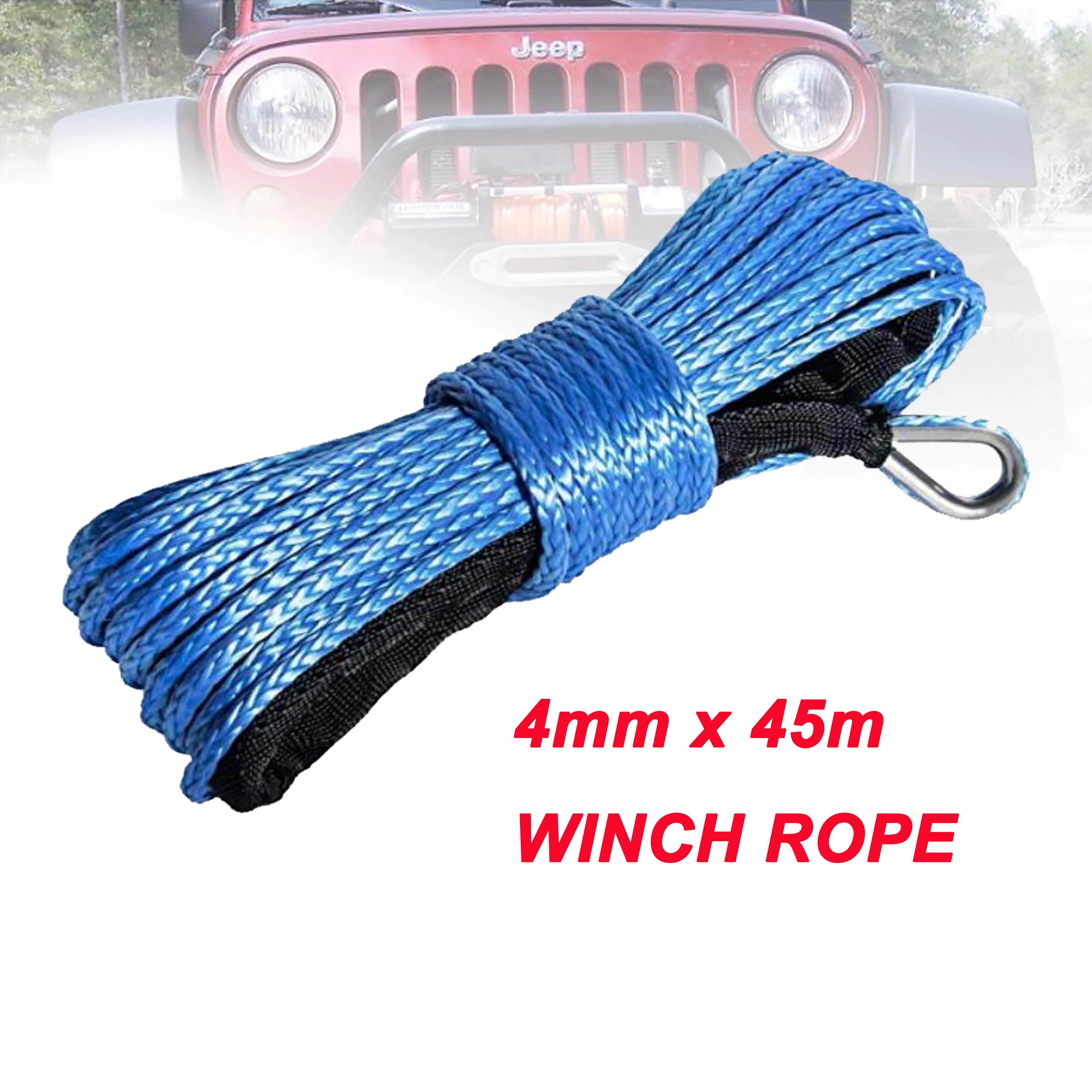 Free Shipping 4mm X 45m Synthetic Winch Rope Line Uhmwpe Fiber Rope