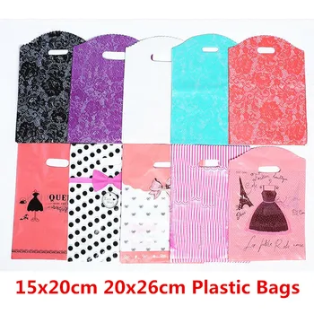 

10pcs 15x20cm 20x26cm Storage Gift Bag Plastic Print Plastic Bags With Handles Clothes Supermarket Shopping Package Bag Wedding