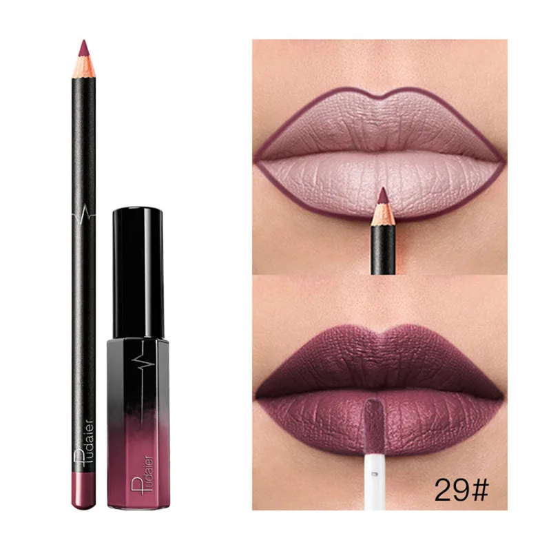 

Pudaier Cosmetics 2PC Velvet Matte Long Lasting Liquid Lipstick Waterproof Lip Liner Set Beauty Moisturizer Pigmented Lipsticks