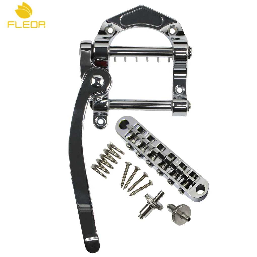 Buy FLEOR Set of Chrome Jazz Guitar Bridge & Guitar