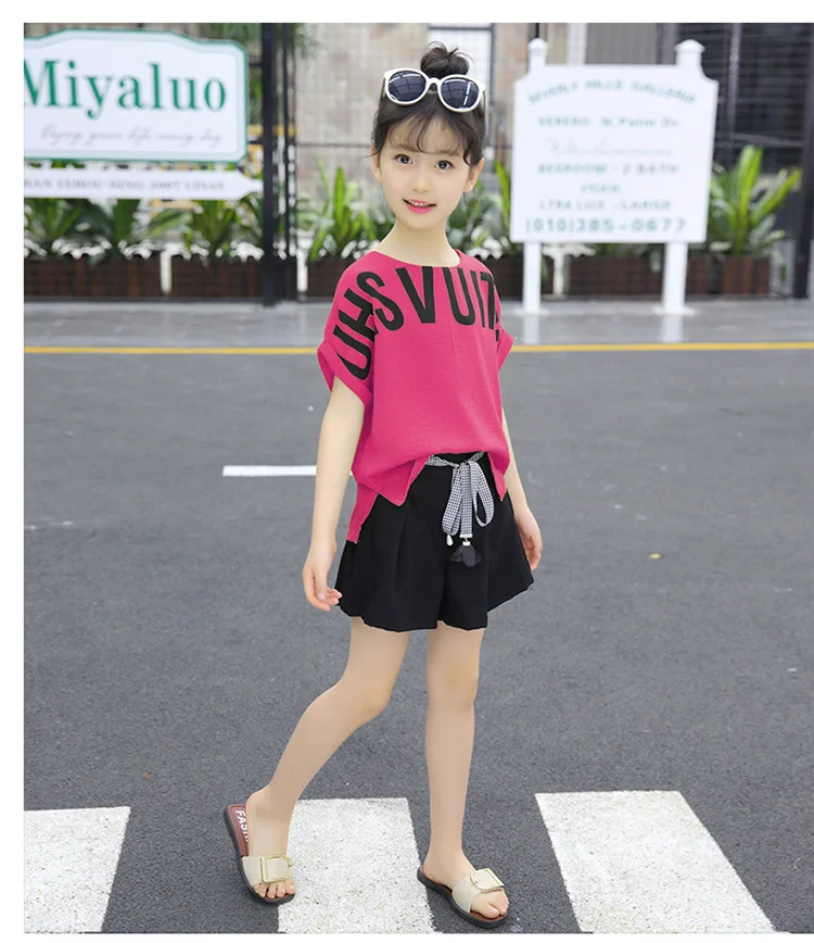 Summer Children Clothing Sets For Girls 2019 Fashion Letter Print Tshirts Tops Shorts Teenage Clothes 2Pcs Kids Suit 10 12 Years (22)