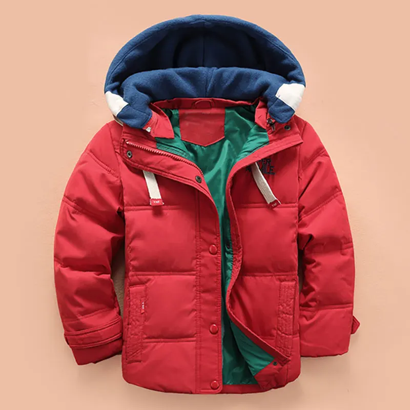 Детские Пуховые парки; От 4 до 8 лет одежда; зимняя детская верхняя одежда; Повседневная теплая куртка с капюшоном для мальчиков; плотные модные пальто для мальчиков