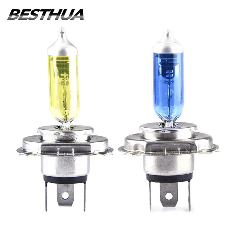 

High Quatity 2PCS/SET Car Halogen Xenon Light Bulb High Low Beam H4 12V 60/55W P43T Super White/Golden 6000K Headlight Lamp J10
