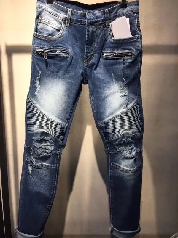 Высокое качество,, Новое поступление, известный бренд, мужские дизайнерские, корейская мода, тонкие, обтягивающие, джинсовые, панк, плиссированные джинсы для байкеров - Цвет: Многоцветный