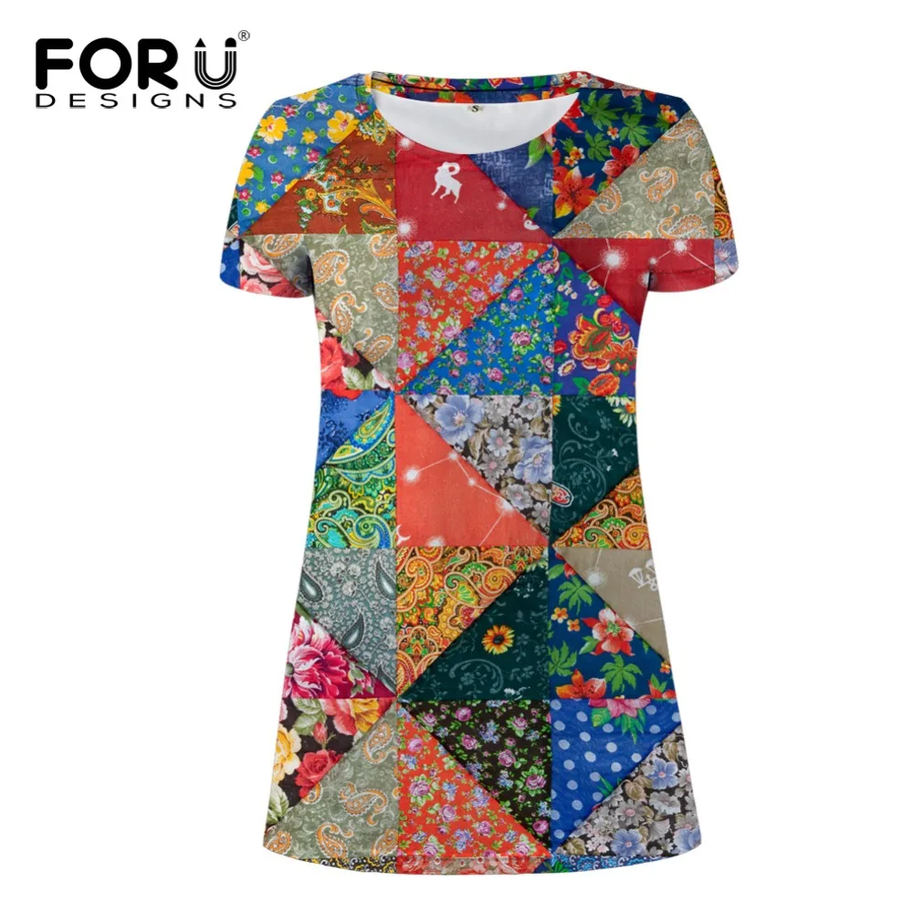 FORUDESIGNS Dress Women Clothing Summer Dress Patchwork Flower Women Casual Sundress Vestidos Feminina Ladies Vintage Dresses