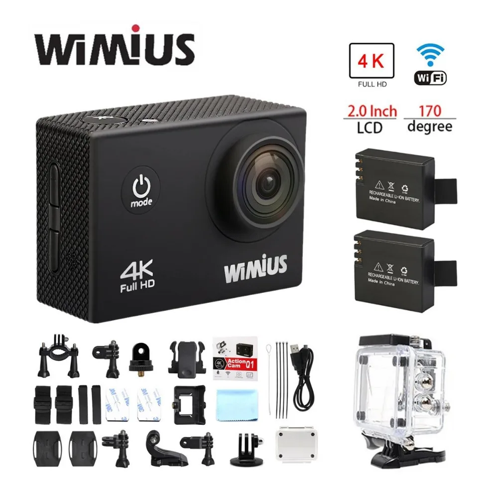 Wimius 4K Action Cam WIFI WebCamera Full HD 1080P 16MP Waterproof Sport Camera 170Deg Wide-angle 2.0 "LCD screen+Accessories Kit
