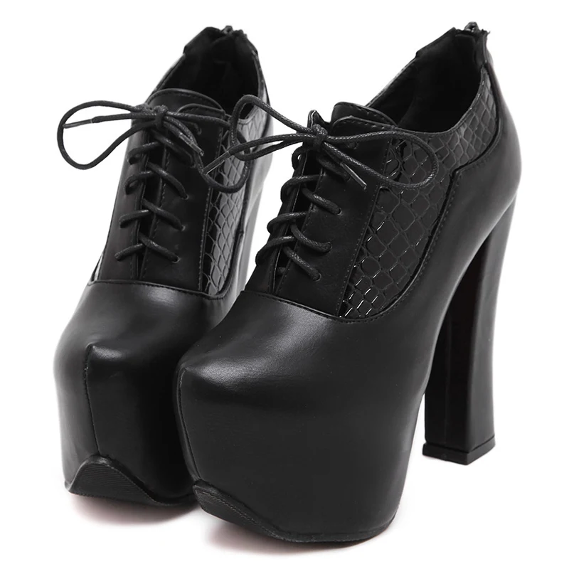 

2017 Spring Sexy Girl Crocodile Splice Pu Leather Lace Up Knight Women Boots Warm Middle Ankle Boots Women Platform High Heels