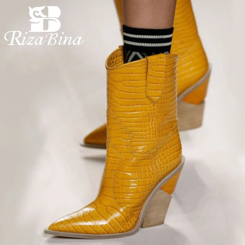 

RIZABINA Plus Size 33-46 New Women Boots Winter Fashion Brand Winter Shoes Women Mid Calf Boot Sexy Lady Daily High Heels Boots