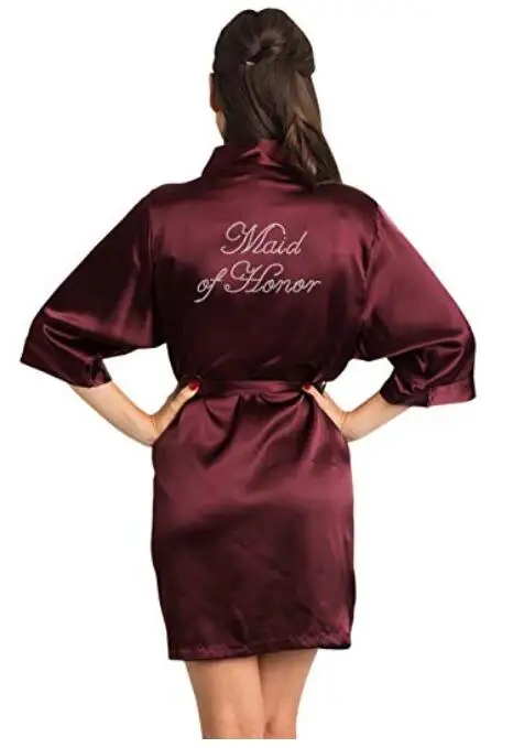 Халат для подружки невесты, свадебное Женское ночное белье, белое свадебное платье, халат, ночное платье, ночная рубашка, домашняя одежда - Цвет: wine red Maid of Hon