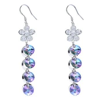 

Warme Farben Crystal Drop Earrings Austria Zircon Real 925 Silver Tassel Earring Flowers Jewelry Gifts for Women