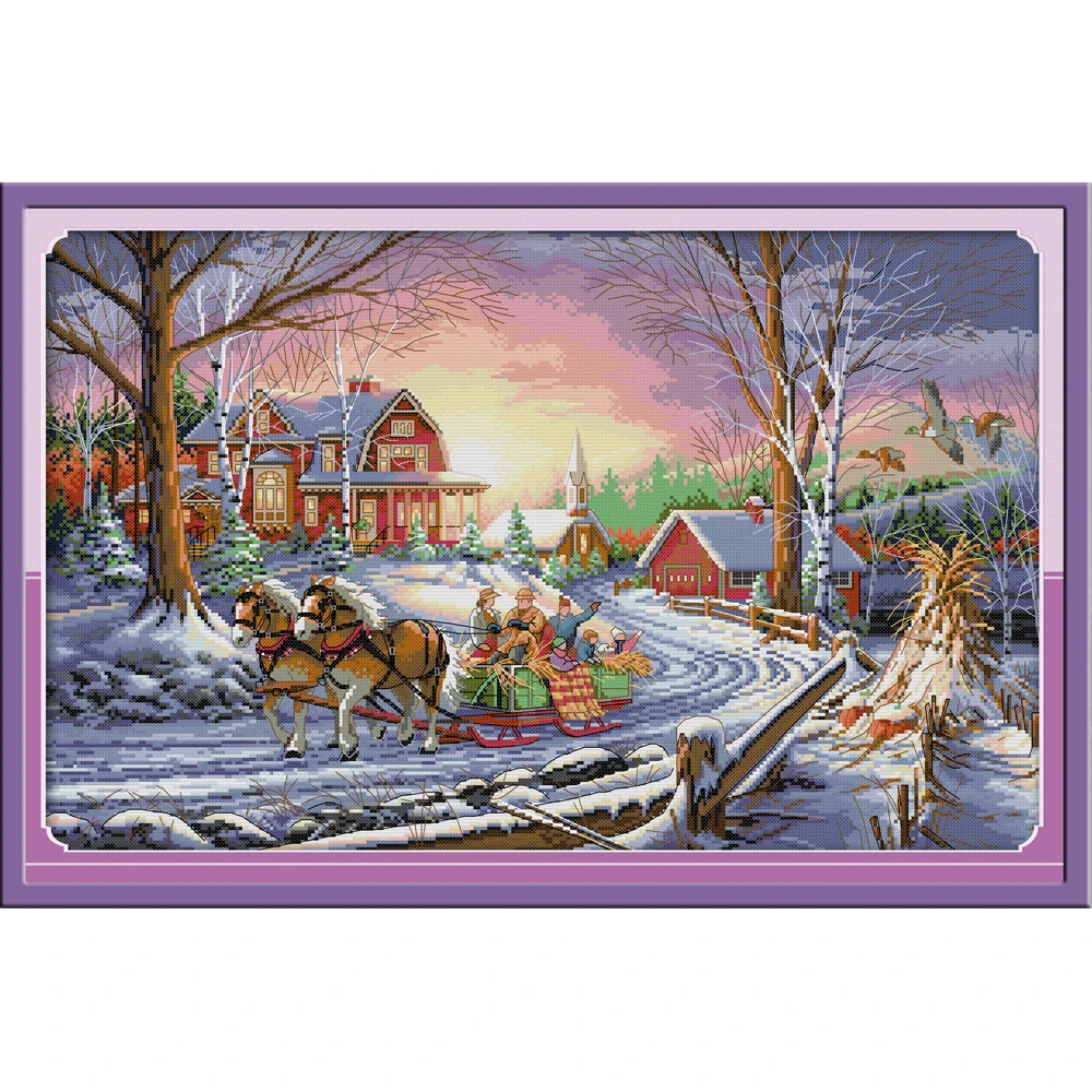 

Joy Sunday Winter travel Chinese cross stitch kits Ecological cotton clear stamped printed 14 11CT DIY gift wedding decoration