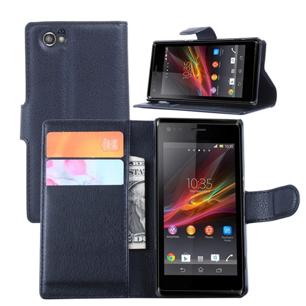 

Cyboris cover for Sony xperia M C1905 C1904 Experia M Dual C2004 C2005 flip case Lichi Holster PU Leather with card slot holders