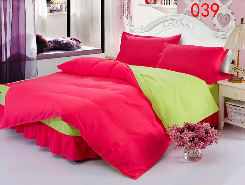 Twin Full Queen Red Polyester Bed Skirt 4Pcs Bedding Set Bed Dust Ruffle Set Bedclothes Sets Duvet Cover Quilt Cover Pillowcase