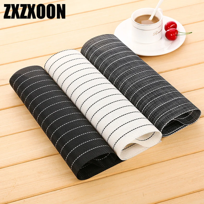 

European Rectangle 30x45cm PVC Simple Black Grey White Placemats Drink Coasters Placemats for Kitchen Table Mats Pads