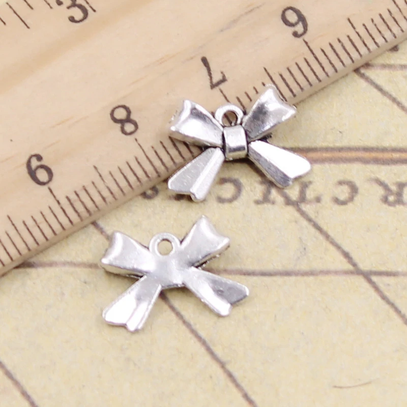 20pcs Bowknot 활 10x14mm 티벳 청동 실버 컬러 펜 던 트 골동품 보석 만들기 DIY 수제 공예
