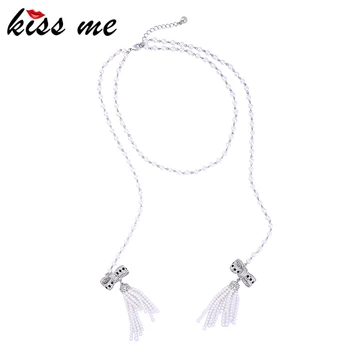 

kissme Long Simulated Pearls Beads Long Chain Crystal Bowknot Tassel Pendant Necklace Fashion Jewelry