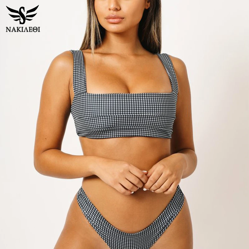 

NAKIAEOI 2019 Bikini Push Up Swimwear Women Swimsuit Beachwear Swimwear Solid Patchwork Shorts Two-Pieces Swimming Bathing Suit