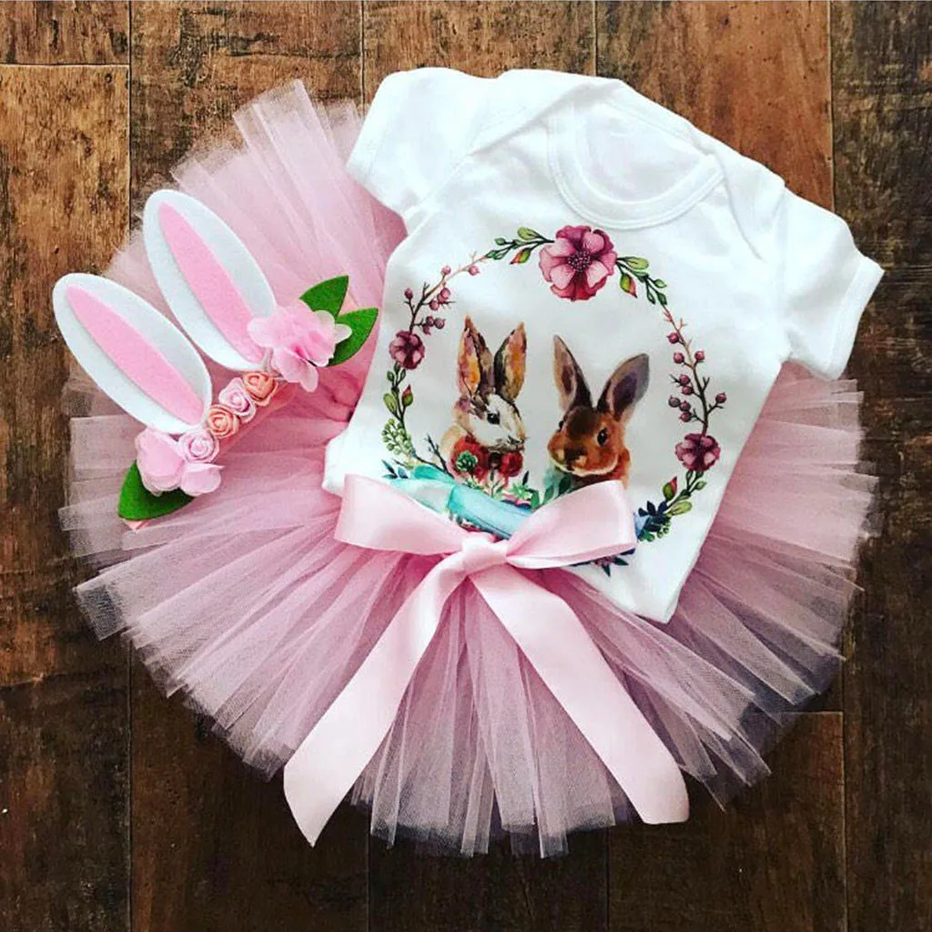 

Infant Baby Easter Day Cartoon Rabbit Print Jumpsuit Romper+TuTu Skirts Outfits 2019 NEW Drop Shipping