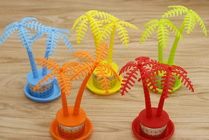 

100pcs/lot Upspirit Silicone Coconut Tree Tea Infuser for Mugs and Teapots Filter Loose Leaf Leaves Mesh Ball Tea Infuser Filter