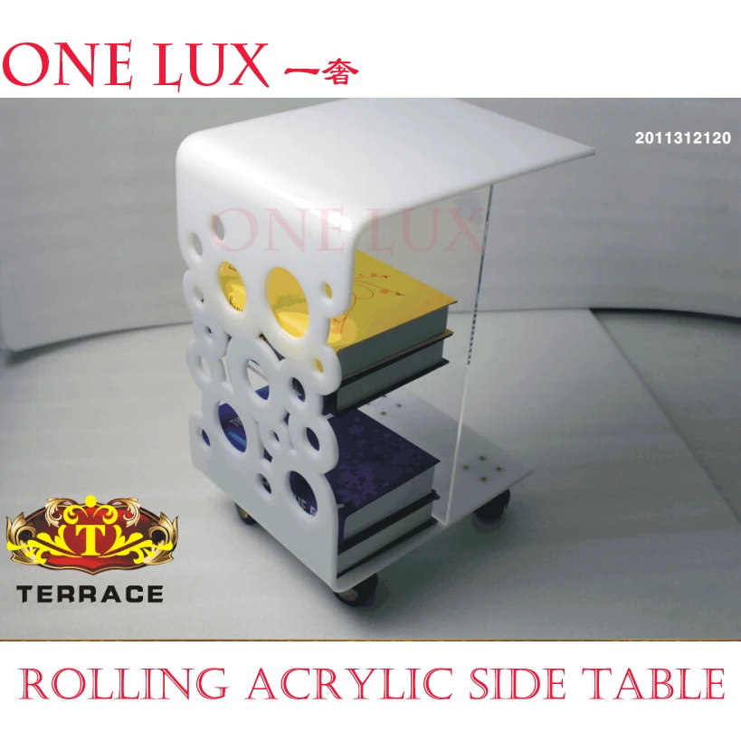 Waterfall Acrylic rolling side tea table,Lucite occasional sofa end tables on wheels