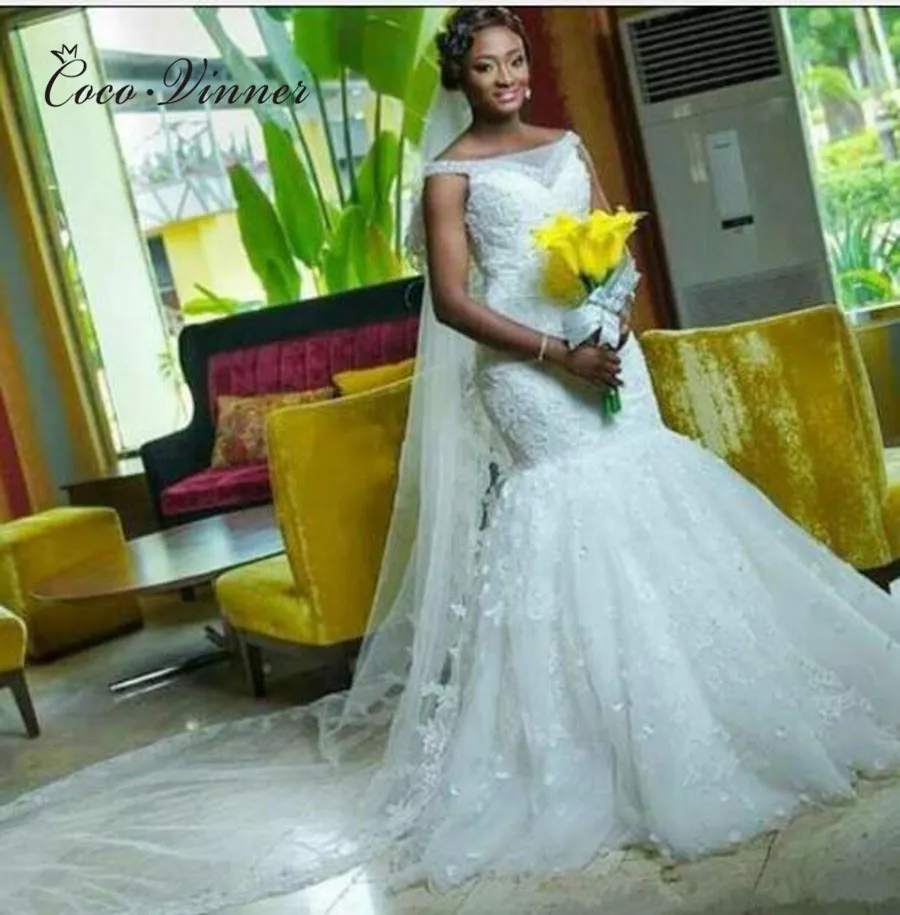 Кружевной вырез лодочкой, винтажное кружевное свадебное платье русалки, без рукавов, большие размеры, красивые расшитые бисером Свадебные платья W0370