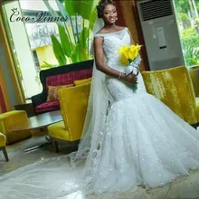 Кружевной вырез лодочкой, винтажное кружевное свадебное платье русалки, без рукавов, большие размеры, красивые расшитые бисером Свадебные платья W0370