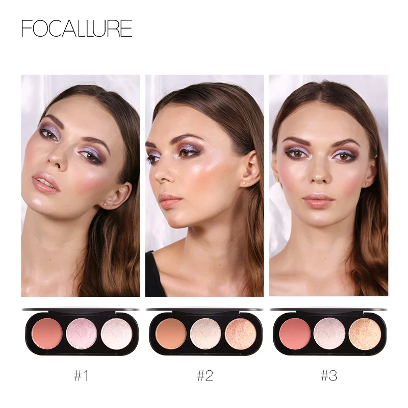 Палитра румян для лица Focallure 3 цвета кисти макияжа прессованная пудра бронзер