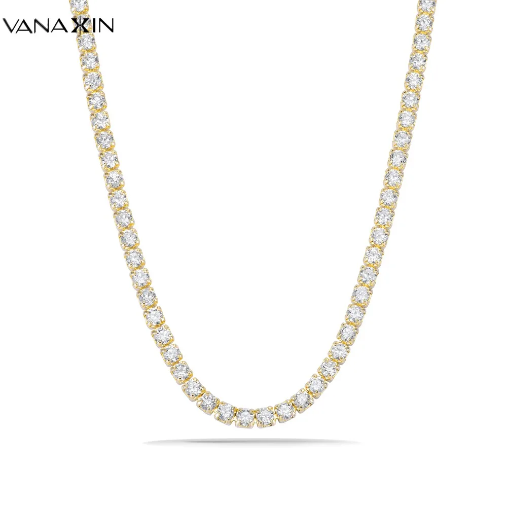 VANAXIN 925 пробы Серебряная цепочка ожерелья для женщин AAA Bling кубический цирконий ювелирные изделия Модные каменные ожерелья подарочная коробка