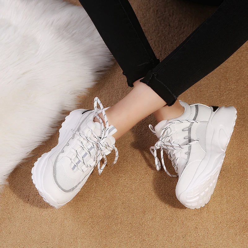 

2019 Spring new women chunky sneakers platform dad shoes harajuku casual clunky sneakers white sneakers braised shoes
