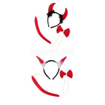 

3pcs/Set Devil Ox Bull Horn Animal Headband Bow Tie Tail Halloween Hen Night Party Fancy Dress Up Costume