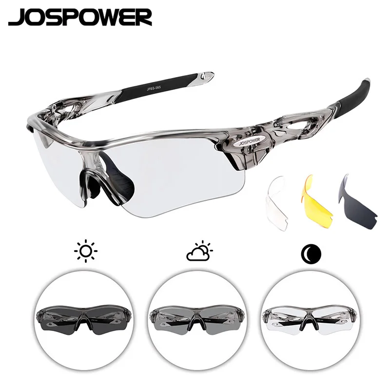 

JOSPOWER New Photochromic Sports Glasses Men Women Windproof Running Sunglasses Bike Cycling Polarized Goggles Gafas 3Lens