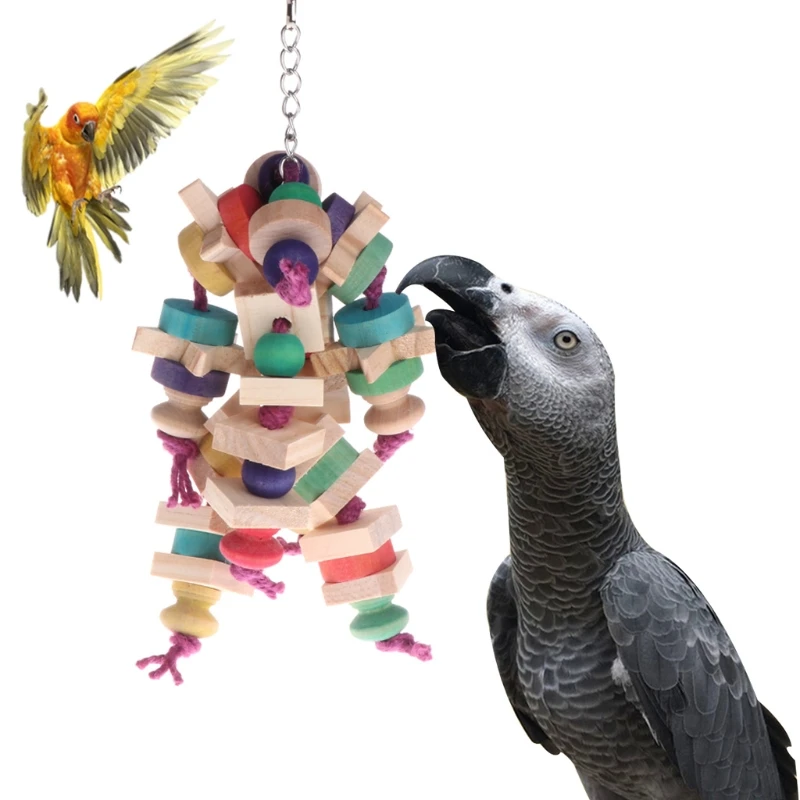 Parrot Toy Chewing Bite Strands Colorful Wooden Beads Bird 