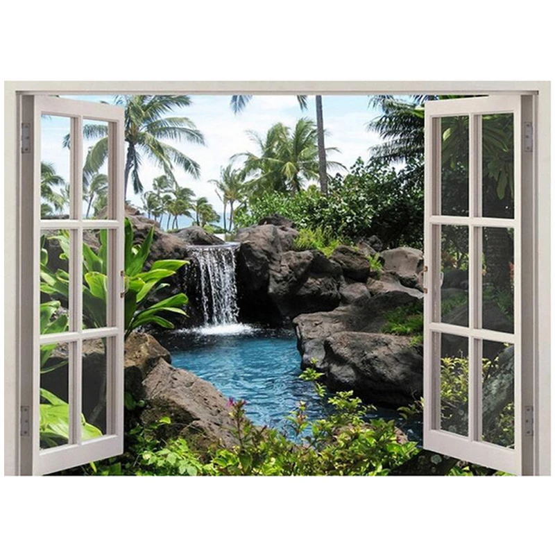 

Mosaic Full Drill Square Window Spa waterfalls 5D Diy Diamond Painting Diamond Embroidery Cross Stitch kitsZP-2146