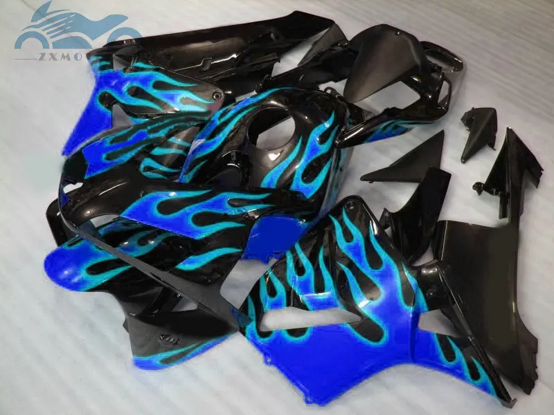 

Free custom Injection fairing kit fit for Honda CBR600RR 2003-2004 CBR 600RR 03-04 bule flames in black fairing kits parts DV33