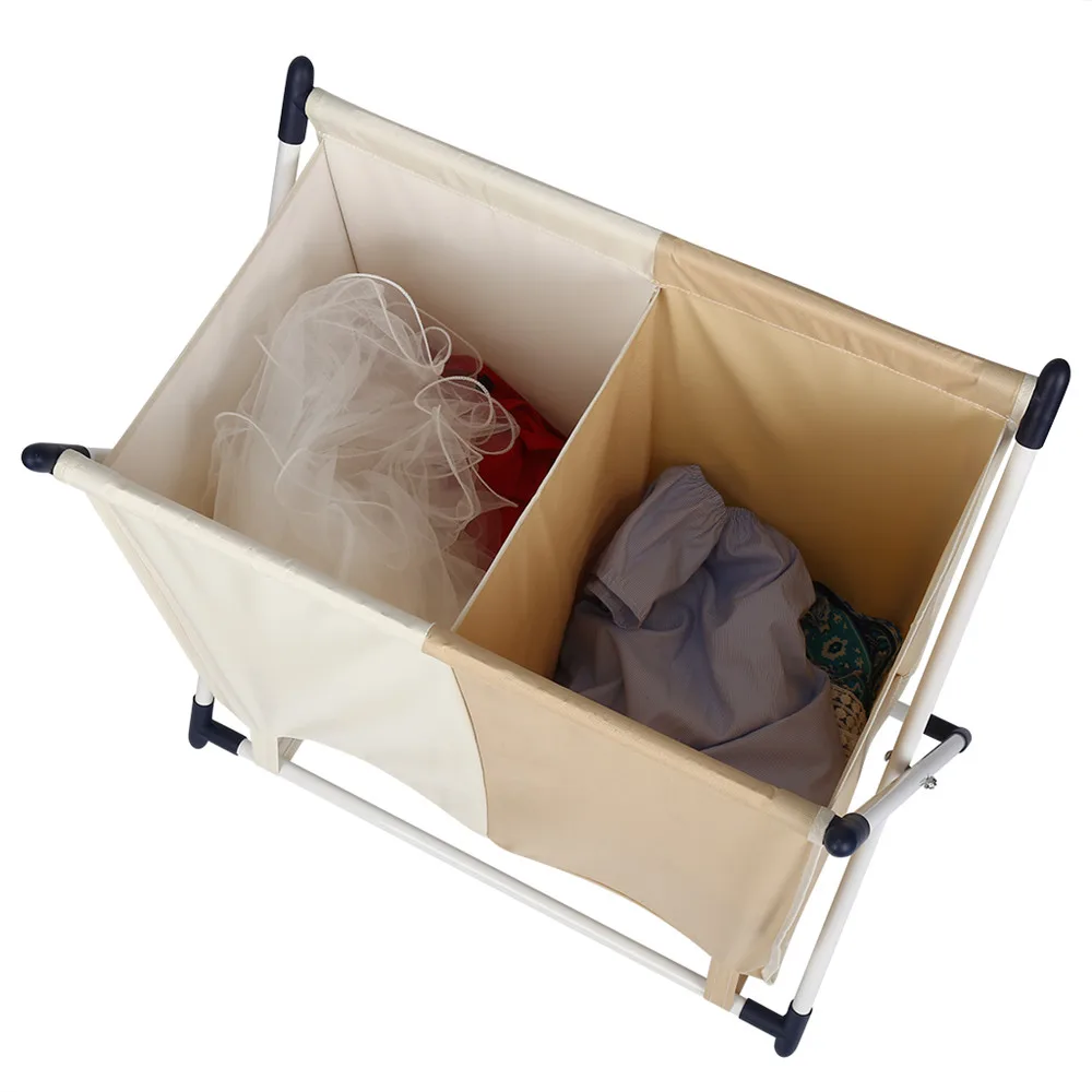 Finether Storage Organization Folding LAUDRY HAMPER X-Frame Laundry Sorter Hamper Stand 2-Compartment Detachable Bag for Clothes4