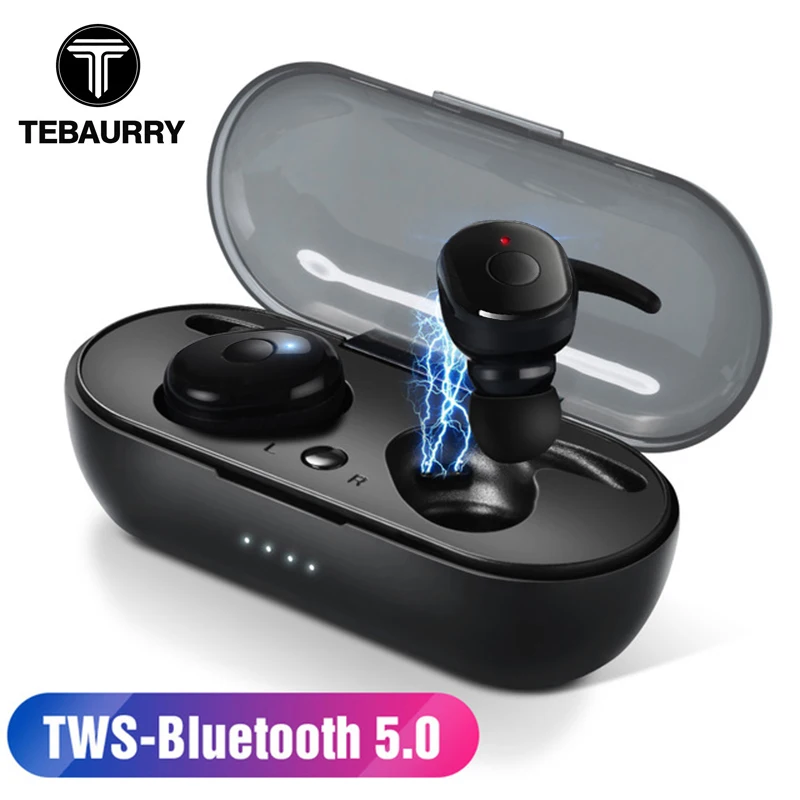 

TEBAURRY TWS Bluetooth Earphone 5.0 Mini Wireless Earbuds Sport Ear Anti-fall Stereo Bluetooth Headset with Charging box