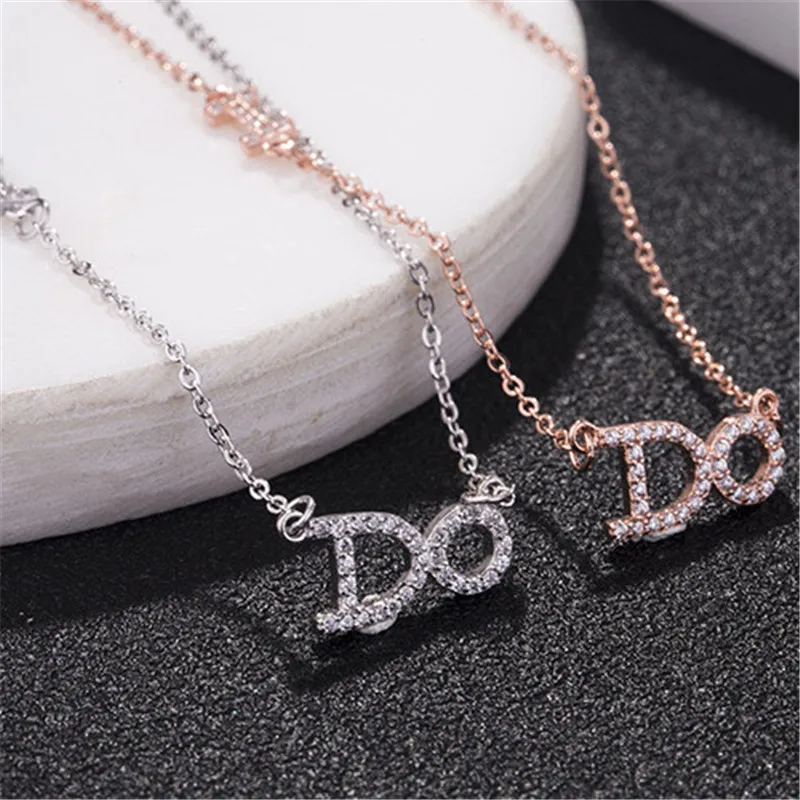 

Alphabet I DO letter s925 metal Rhodium& rose gold plated necklace for engagement/wedding