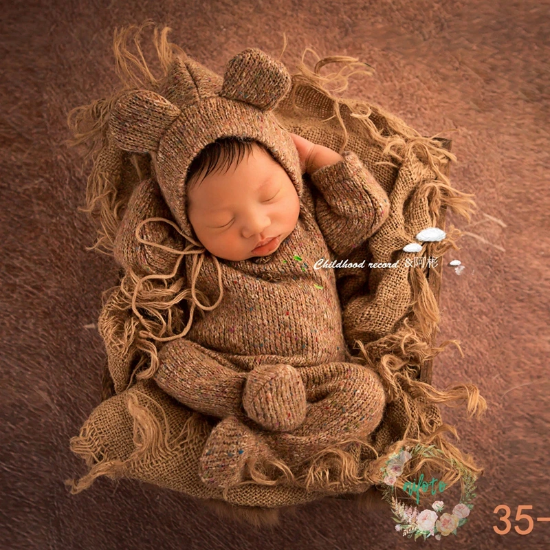 Cheap Newborn Photography Props Knit Crochet Romper+Hat 2pcs Set Fotografia Accessory Infant Toddler Studio Shoot Photo Boy Outfit