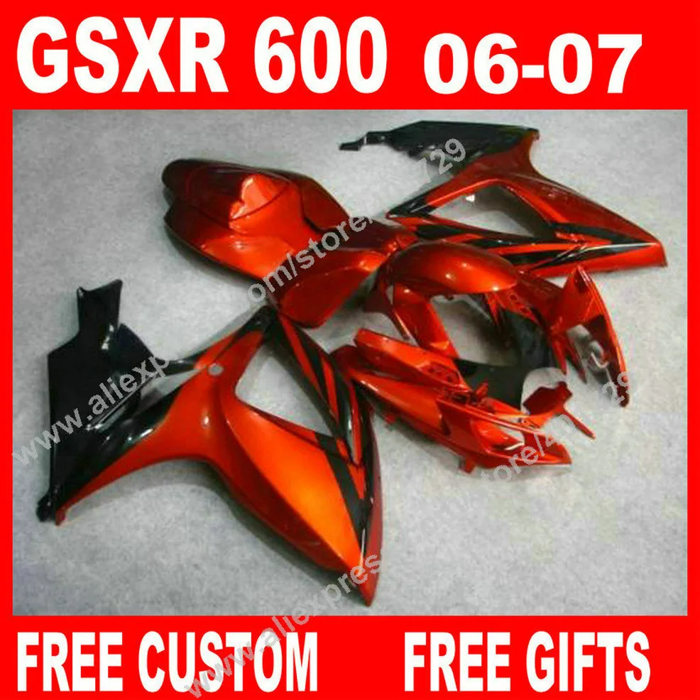 7 подарки Обтекатели для 2006 2007 популярный черный orange кузов SUZUKI GSXR 600 750 K6 BACARDI GSXR600 GSXR750 Комплект 7 подарок XD42