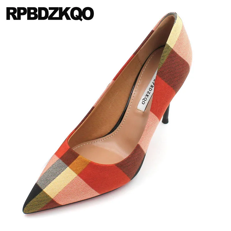 

thin plaid pointed toe stiletto scarpin multi colored fashion shoes 2019 luxury women high heels customized casual pumps ladies
