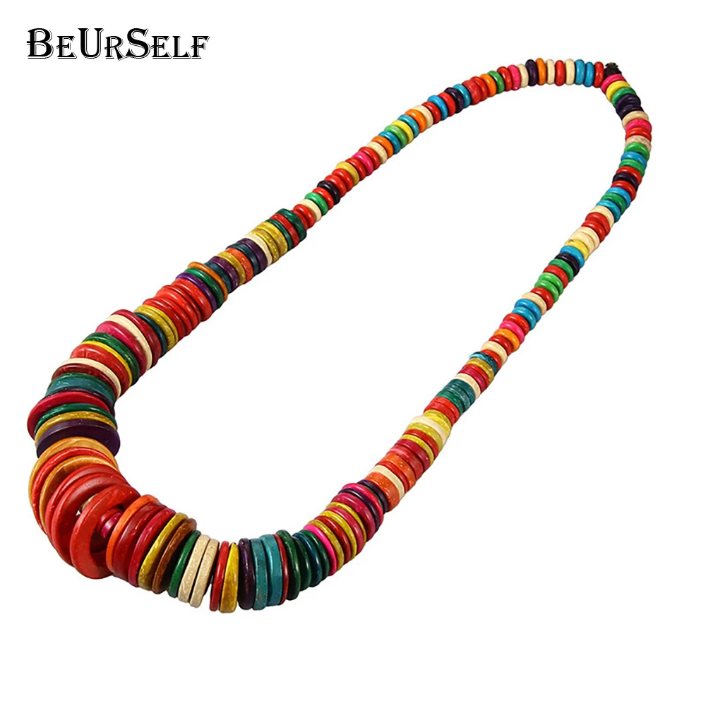 

BeUrSelf boho style chic pendant necklace multiple layers resin button jewelry necklace trendy multicolor femme beaded necklaces