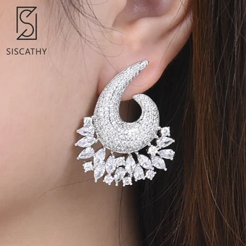 

SISCATHY Trendy Big Stud Earrings For Women Full Cubic Zirconia Inlaid Fashion Jewelry Statement Earrings boucle d'oreille