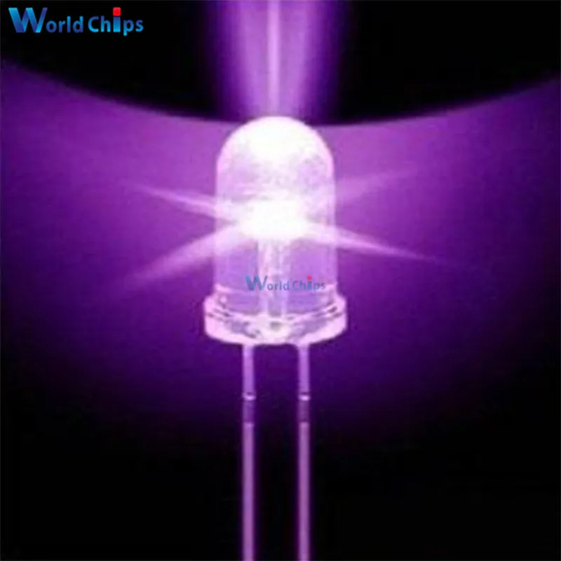 

50PCS Super Bright F5 5mm Round UV/ Purple LED Emitting Diode 390-395nm Purple Lamp F5 LED light for DIY lights