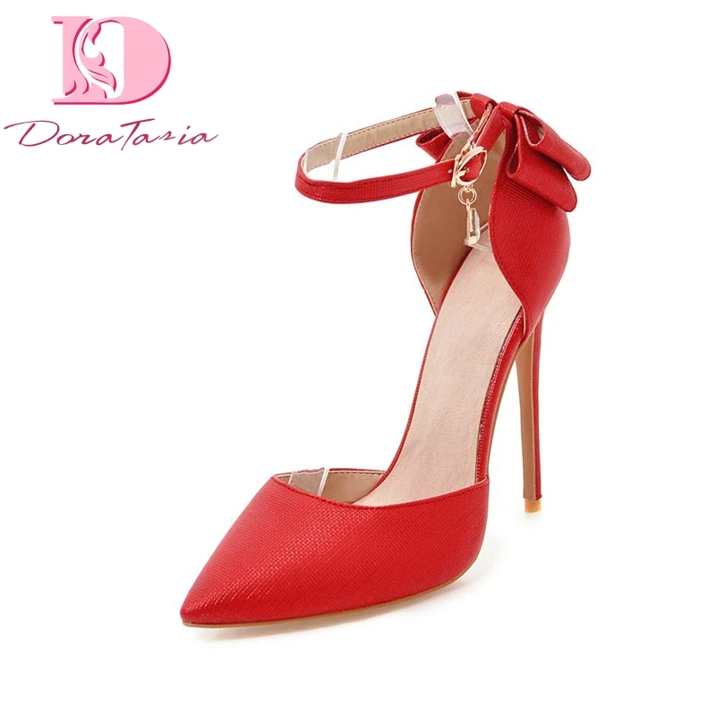 

DoraTasia Brand Design Larges Size 33-48 Sexy Bow ankle-strap Sandals Shoes Women High Heels Party Wedding Shoes Woman