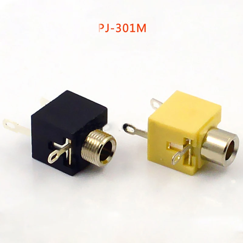30pcs 3 5mm Jack Headphone Connector Audio Jack Adapter PJ 301M With Thread Black Yellow