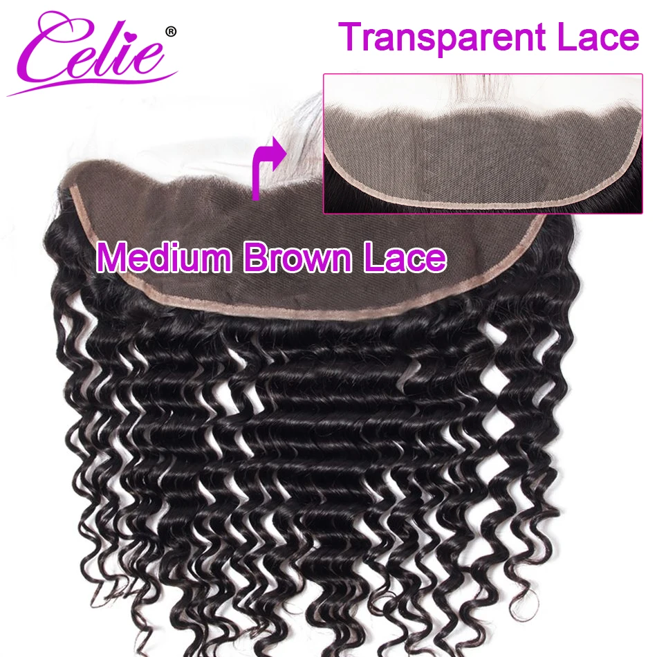 

Celie Ear To Ear Lace Frontal Closure Brazilian Deep Wave HD Transparent Frontal Closure Pre Plucked Human Hair Frontal