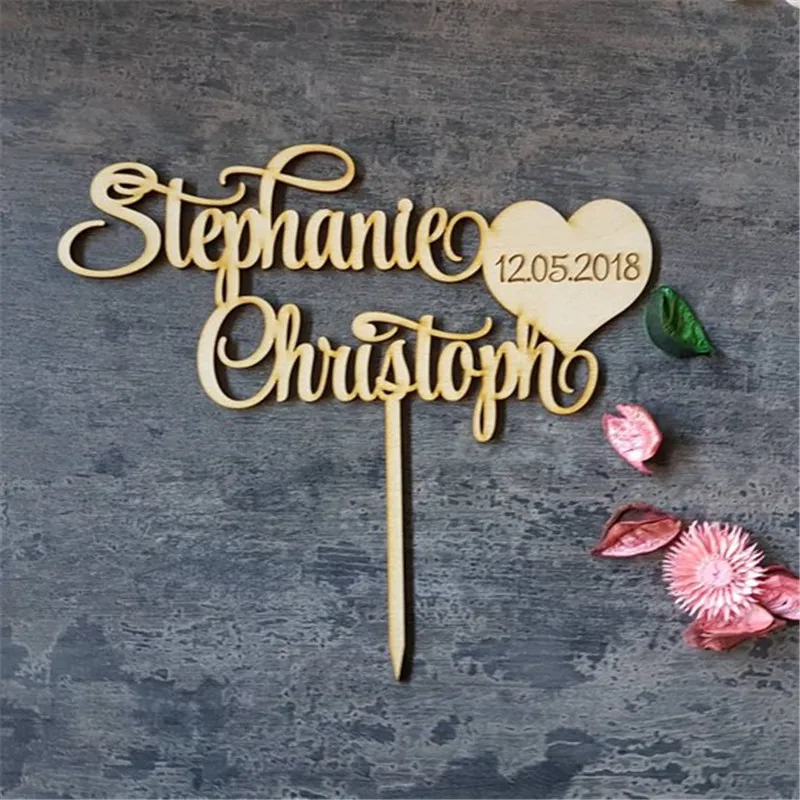 

Personalized Wedding Cake Topper Custom Couple Names + Date Cake Topper Rustic Wedding Decor Wooden Cake Topper