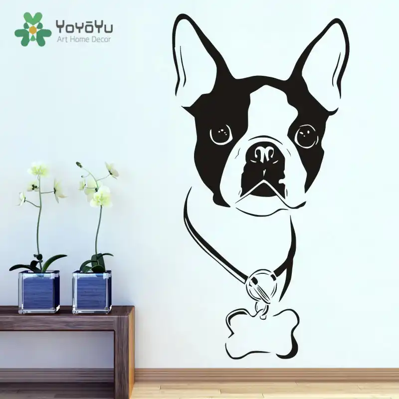 Bonito Boston Terrier Vinilo Extraible Mural Cabeza De Perro