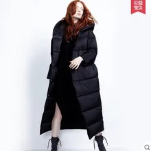 Белый костюм на утином пуху, женский длинный пуховик до колена с капюшоном, свободный толстый пуховик, Женская пуховая куртка, женские пальто